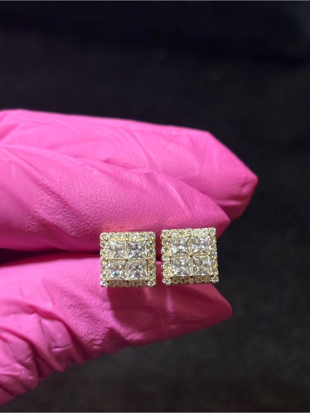 18k Gold Vermeil 1ct. VVS Moissanite Princess-Cut Cluster Halo Stud Earrings
